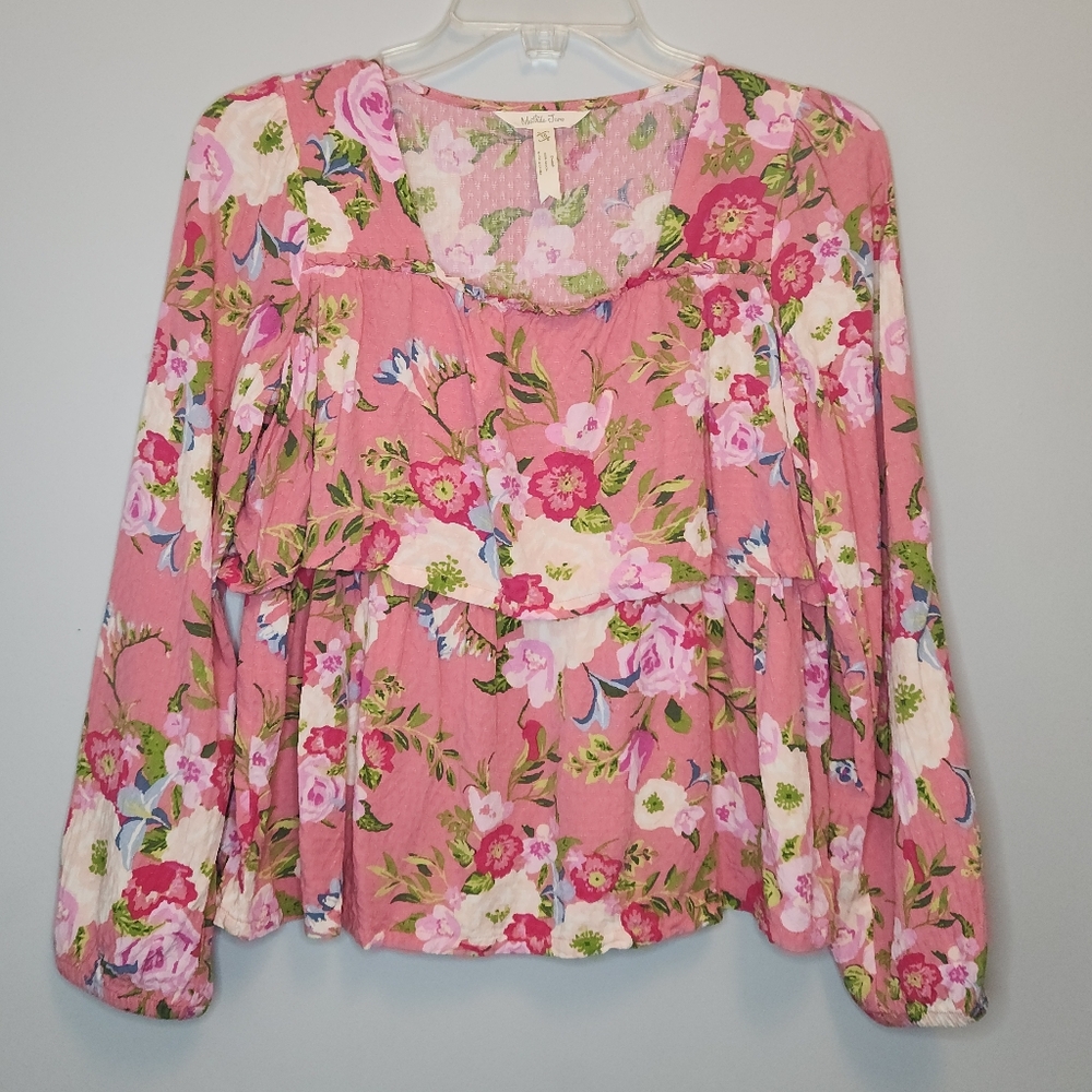 Matilda Jane Big Girl's Pink Floral Peasant Blouse Size 16